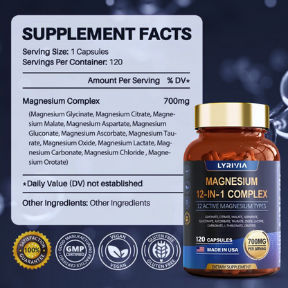 Lyrivia Magnesium Complex Supplement | 12-in-1 High-Absorption Formula